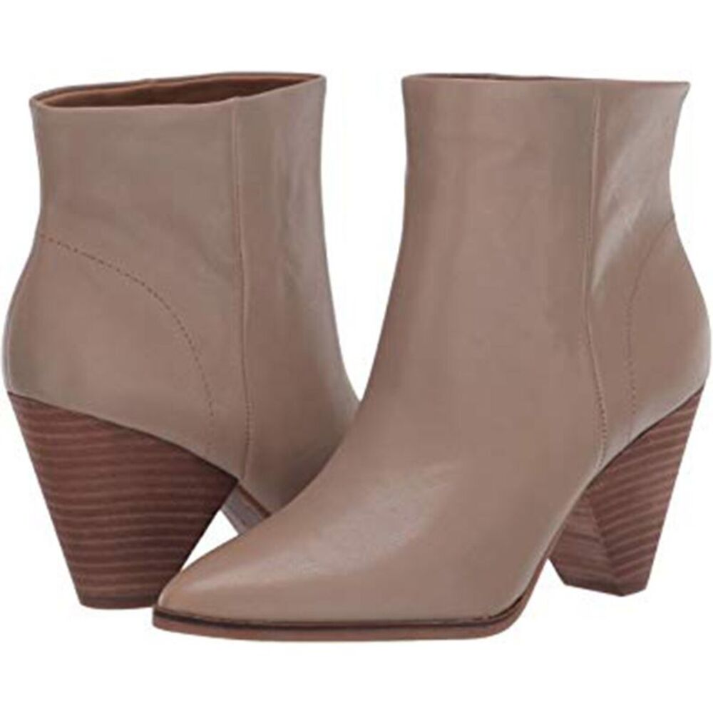 LUCKY BRAND Womens Dune Beige Munise Almond Toe Stacked Heel Leather Booties 7 M